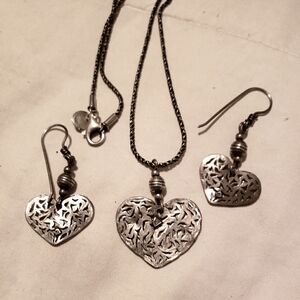 925 Heart Necklace And Earrings